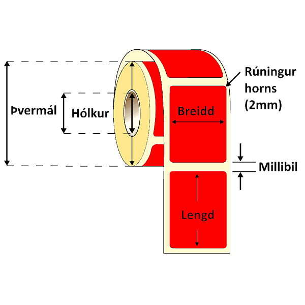 Límmiði 72X103mm Rauður, 500stk