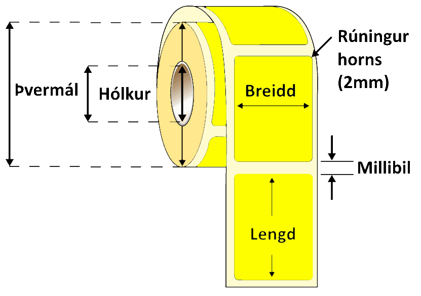 Límmiði 72X103mm Gulur, 500stk