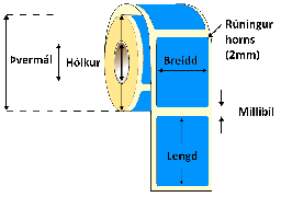 [54-90150H2B] 90X150 Límmiðar 500Stk H2 Bláir