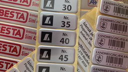 [48-HLUTAM4] Hlutamerki: litur á silfur. Raðnúmer, 100stk.