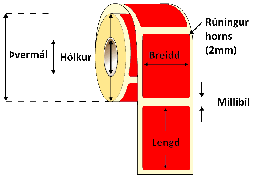 [54-90150H2RA] 90X150 Límmiðar 500Stk H2 Rauðir