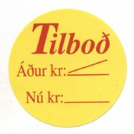 [55-TILBODVERD] Límmiði 40mm, Tilboð (áður/nú) sterkt lím, 1000stk